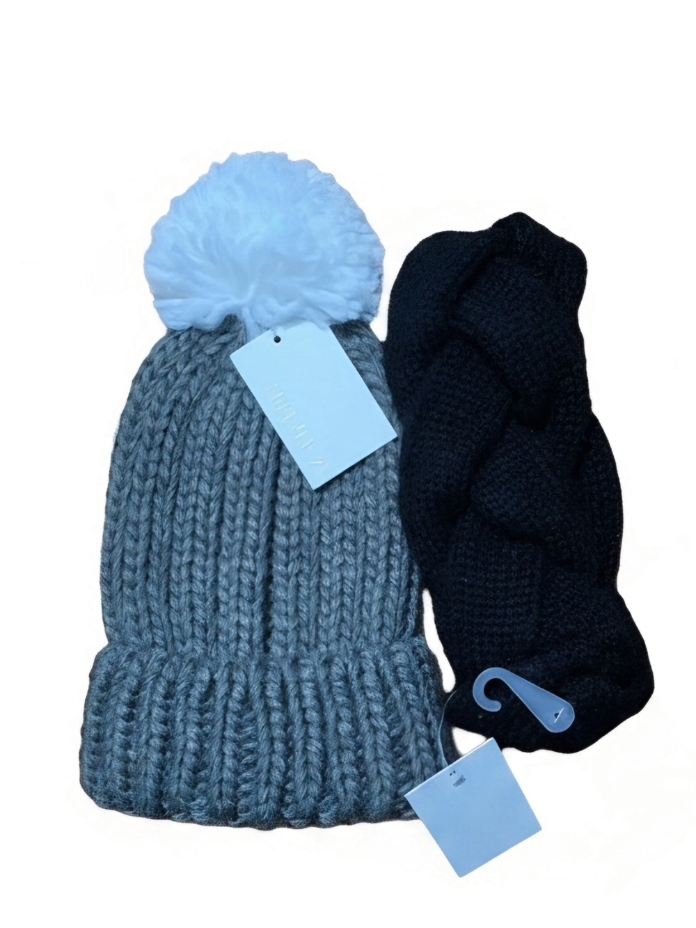Cozy Grey Pom-Pom Knit Beanie with Black Cable Headband - Forever 21